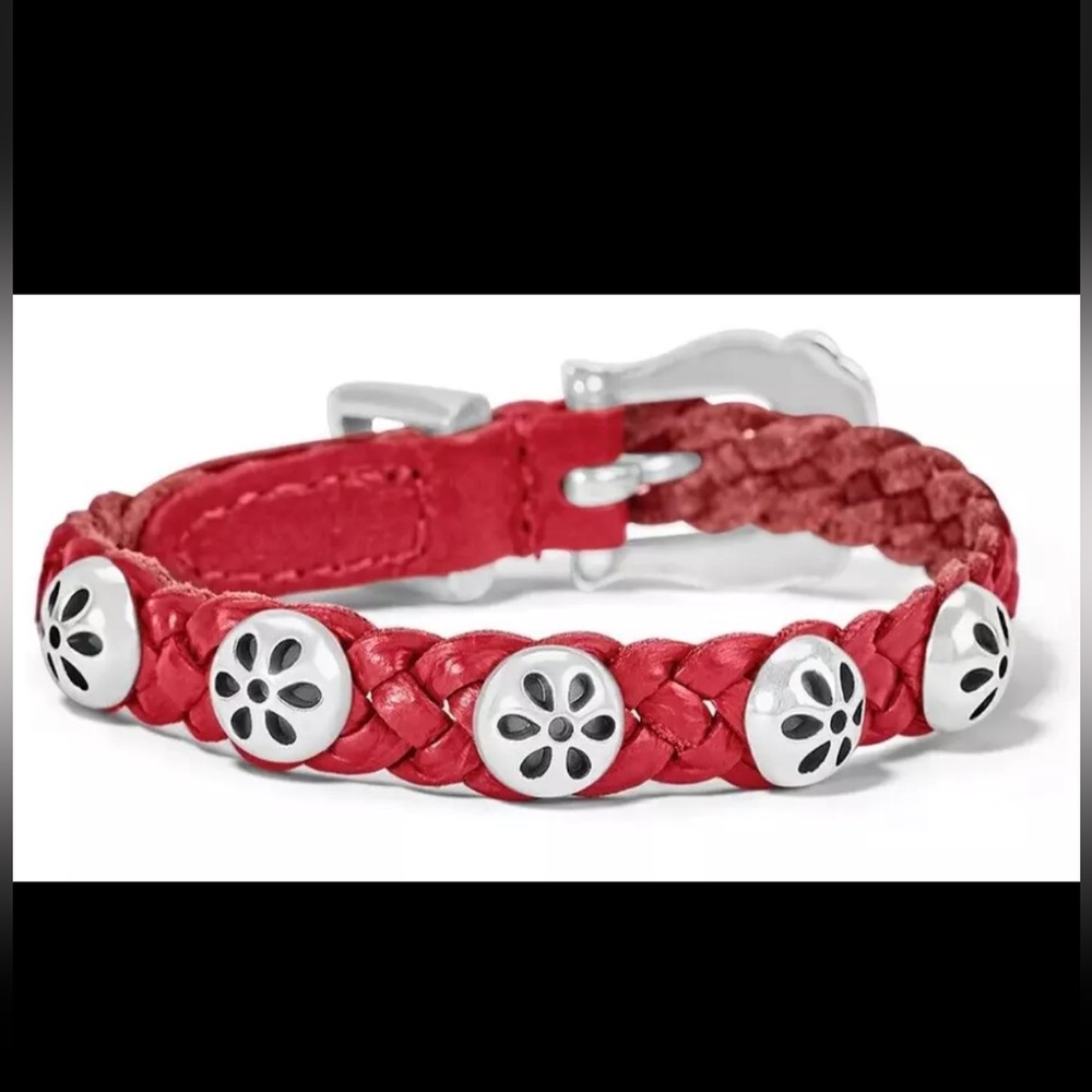 NWOT Brighton DAISY BANDIT Silver/Lipstick Red Leather Bracelet $58 reta…